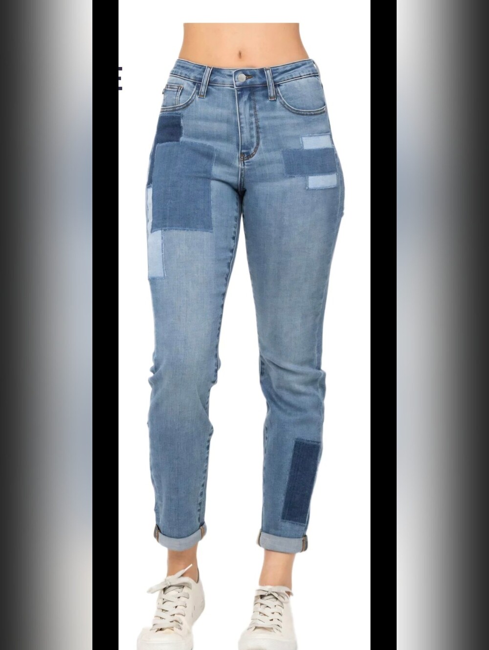 Curvy Eliza High-Rise Patched Boyfriend by Judy Blue